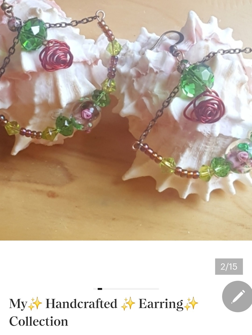 Handcrafted Green and Pink Wire Rose Hoop Earrings